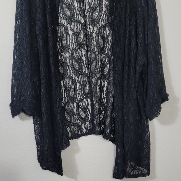 Vintage Sheer Lace Kimono Open Cardigan One Size Black Paisley Whimsigoth Y2K - Picture 2 of 12
